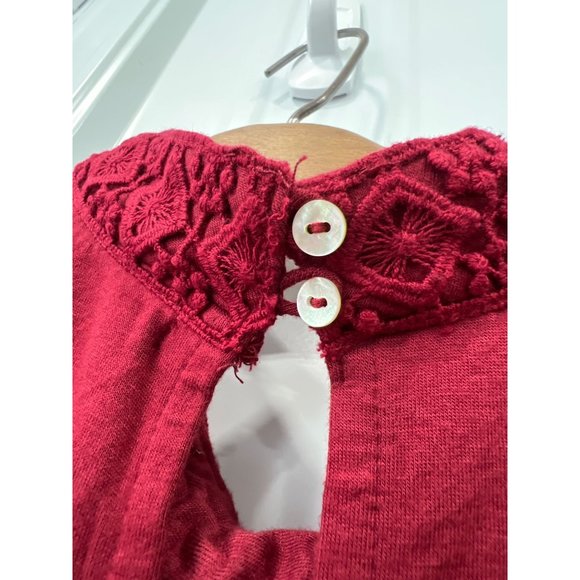 John Paul Richard Lace Trim Peasant Top Womens M Pomegranate Rayon Blend NEW - Picture 4 of 9